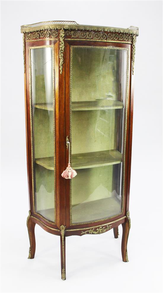 A French Transitional style marble topped mahogany vitrine, W.2ft 2in.